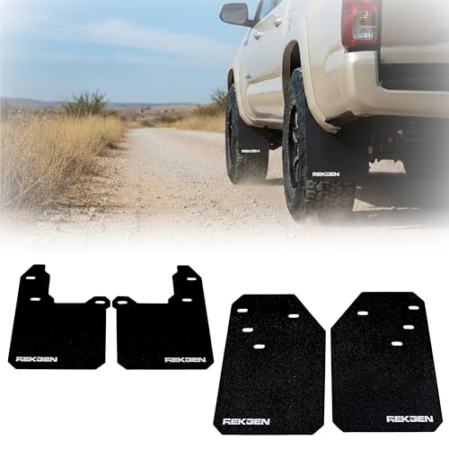 REK GEN Mud Flaps Compatible with Toyota Tacoma Gen3 (2016–2023) - Heavy Duty Mud Guards for Off-Road Protection - Easy Install - Durable Toyota Tacoma Accessories - USA Made (Stock, White)