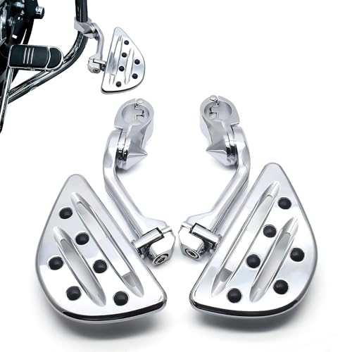Image of MZS Motorcycle Highway Pegs, 1.25 inch Long Angled Adjustable Touring Wide Foot Peg Mount Chrome Compatible with Softail Sportster Electra Road Glide Road King Street Glide for 1 1 /4 Engine Guards Bar