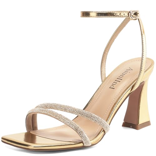 Heeled Sandals for Women Chunky Block High Heels Square Open Toe Sandals with Ankle Strap 3 Inch Dress Heels Comfortable