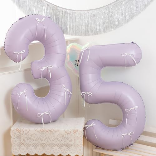 Image of Pastel Purple 5 Number Balloons,40 Inch Light Purple 5 Balloons Large Helium Foil Mylar Purple Number 5 Balloon for Birthday Party Anniversary Decorations