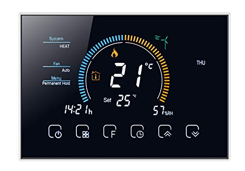 Qiumi Termostato Smart Wifi Regolatore di temperatura programmabile per aria condizionata con schermo LCD a 4 tubi, Visualizzazione meteo, indice UV Funziona con Alexa Google Home 95~240 V CA.