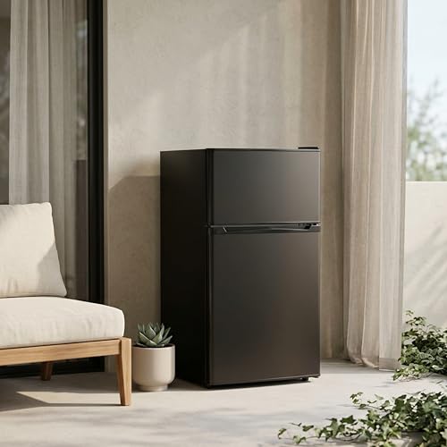 Image of 3.2 Cu.Ft Mini Fridge with Freezer, 2 Door Small Refrigerator with Adjustable Thermostat Energy-efficient Low Noise, Compact Fridge for Bedroom, Office, Dorm, Black
