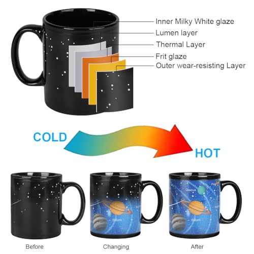AOOTE Układ Słoneczny kubek zmieniający kolor, 12 oz (355 ml), Magic Mug, powłoka termiczna, kubek do kawy z układem gwiezdnym, ceramiczny kubek zmieniający kolor, zabawny kubek dla mężczyzn, kobiet