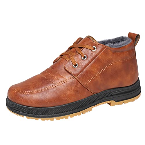 Gsheocm Zapatos para hombre Invierno Zapatos casuales de cuero con terciopelo y botas de nieve gruesas planas antideslizantes para cordones Chalecos Hombre Zapatos, café, 44 EU Cover