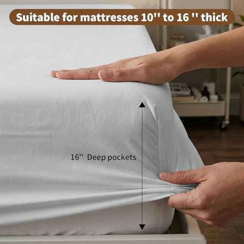 Image of HBHLFZ King Fitted Sheet Only, Soft Breathable Bottom Sheet - 78 inchx80 inch Deep Pockets King Size Fitted Sheet - All Around Stretch Fit, Wrinkle Resistant, Colorfast - Easy Care, Light Gray