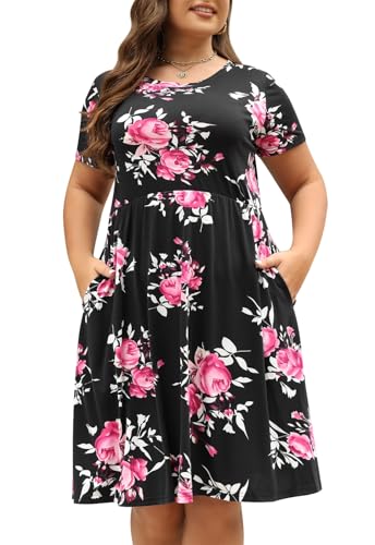 Image of Nemidor Women Plus Size Casual Dress Midi Flt Flare Pocket