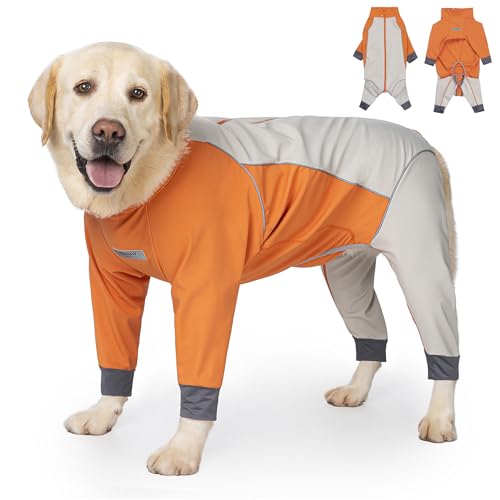Dog Full Body Winter Coat, Waterproof Fleece Jacket for Small Medium Large Dogs Reflective Snowsuit with Zipper for Outdoor Skating (Orange, 3XL(Weight 33-53 lbs))