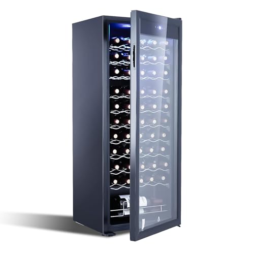 55-Bottle Beverage Refrigerator Countertop Wine Cooler with Glass Door, Adjustable Shelves & Digital Temperature Display, 41-64℉, Mini Fridge for Wi