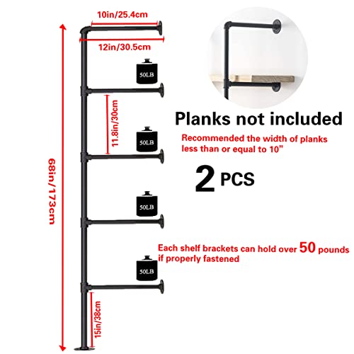 Mdjwjj MDG004 Industrial Wall Mount Iron Pipe Shelf, 5 Shelves Shelving Bracket Black Vintage Retro Ceiling Hung Shelf Diy Open Bookshelf Storage For Offcie Room Kitchen  thumb #2