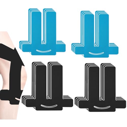 16 cintas de kinesiología para rodillas, precortadas, cinta deportiva precortada, resistente al agua y elástica para el dolor de rodilla, color azul y negro