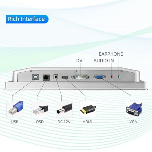 Image of 13.3 inch Aluminum Flat Embedded Industrial Touch Screen Monitor,HDMI /VGA /DVI Interface, Capacitive Touch Screen Monitor Supports 10 Points Touch,1920 x 1080 @ 60Hz