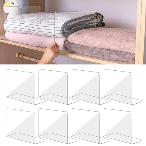 OKPOW Acrylic Shelf Dividers for Closet Organization: 8 Pack Tall Durable Clear Shelves Separators for Clothing Adjustable