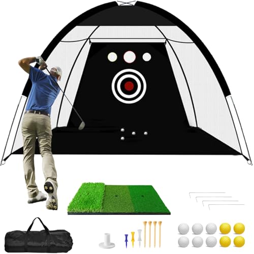 Kuyafenni Golf Practice Net, 10x7ft Golf Net for Backyard Driving, Golf Hitting Net with Tri-Turf Golf Mat, Target, 10 Balls, 7 Tees, 1 Rubber Golf Tee, Bag, Indoor/Outdoor Golf Chipping/Swing Nets