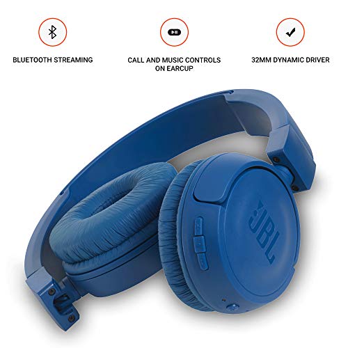 Image of JBL T460BT by Harman, Wireless On Ear Headphones with Mic, Pure Bass, Portable, Lightweight & Flat Foldable, Voice Assistant Support for Mobiles (Blue)