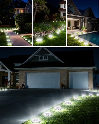 Krinzitt 12 Pack Mini Solar Powered Ground Lights, Bright LED Solar Lights Outdoor Waterproof for Landscape Decoration, Pathway Lighting for Garden Walkway Driveway（Cool White） — view 6