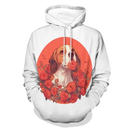 Sweat à capuche imprimé chien fleurs sweatshirt pullover homme femme S