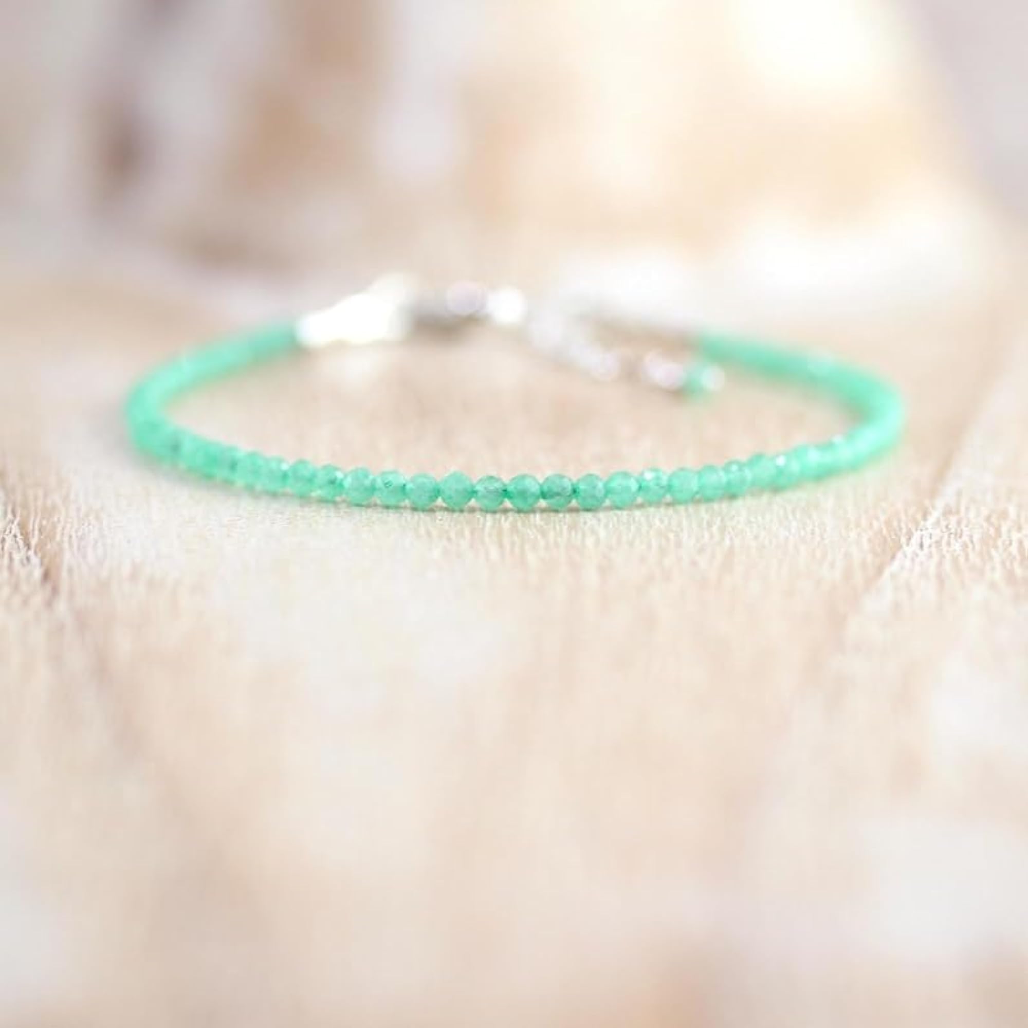 Chrysoprase Round Beaded Bracelet with Silver Lock, Adjustable