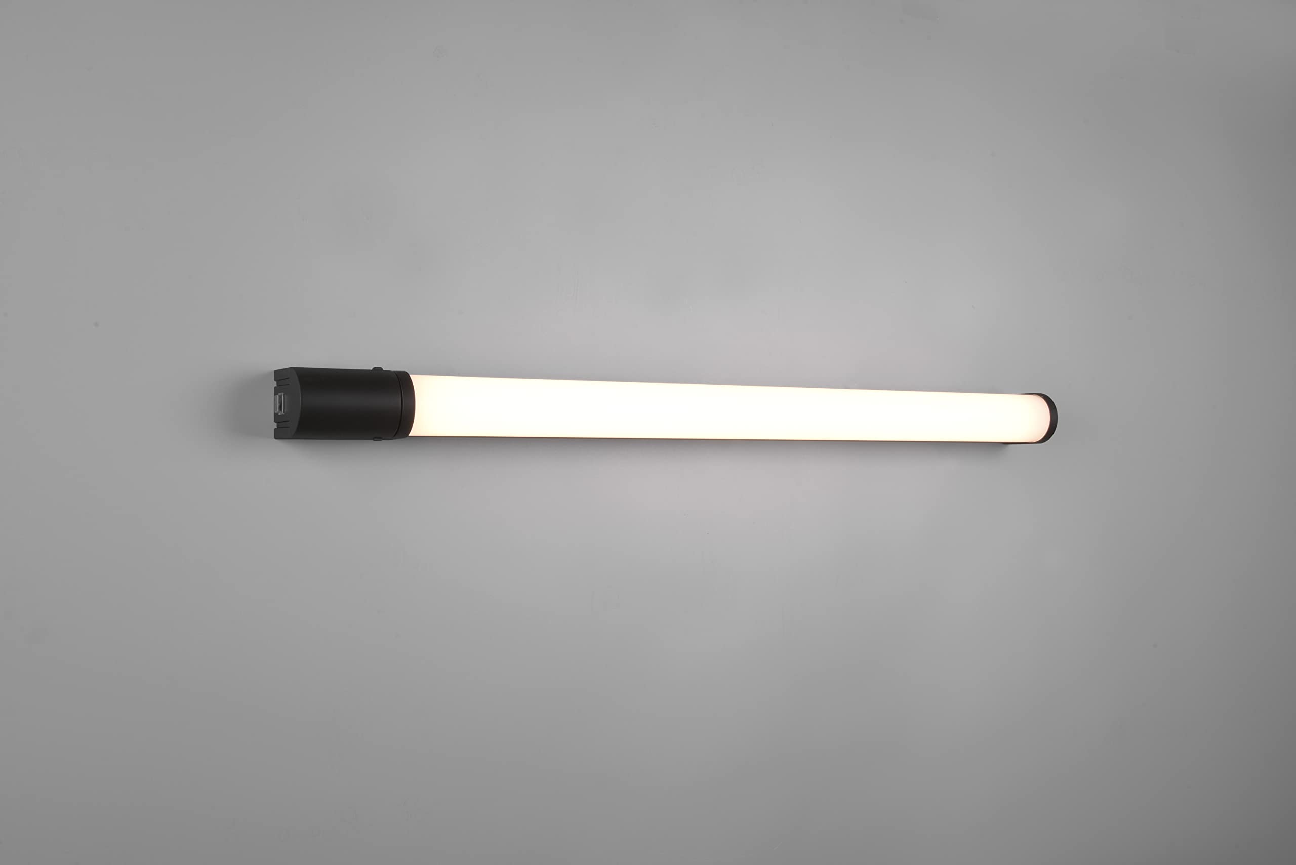 Trio Leuchten Piera 284077932 - Lampada da parete a LED da bagno, in plastica nera opaca, con LED da 16 Watt, interruttore, presa elettrica