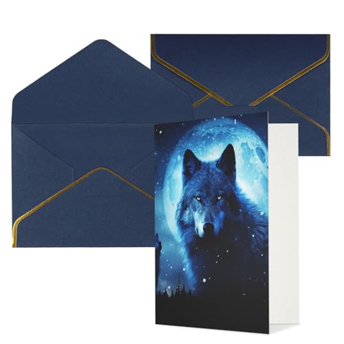 STVYUKL グリーティングカード 青い封筒付き Thinking of You Card Wolfs Happy Birthday 結婚式 招待状 空白のメモカード あらゆる機会に 4x6