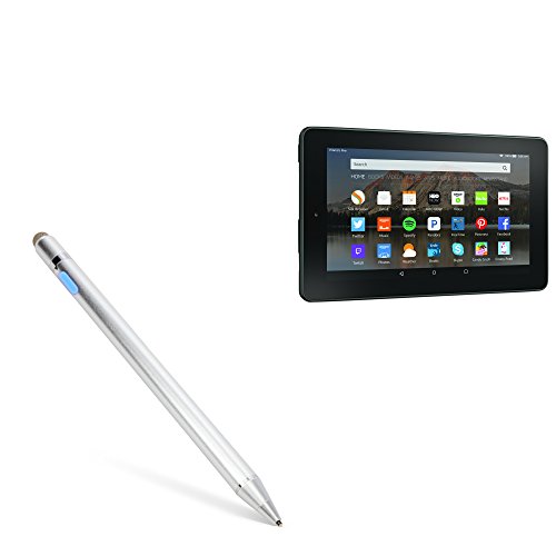 BoxWave Stylus Pen Compatible with Amazon Fire 7 (7th Gen 2017) - AccuPoint Active Stylus, Electronic Stylus with Ultra Fine Tip - Metallic Silver