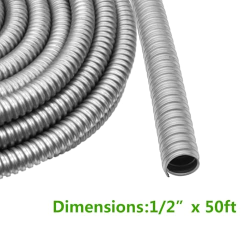 Qlvily 1/2 inch x 50ft Flexible Electrical Conduit, Iron Galvanized Access Line Conduit, for Manage and Protect Home and Industrial Wires