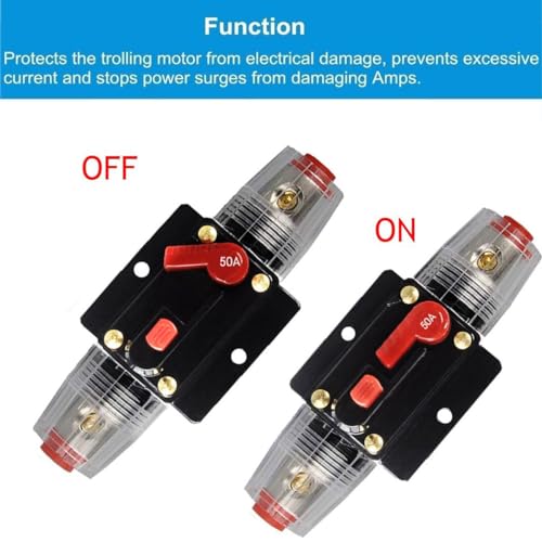 Greluma 2 Stück 50A-Inline-Leistungsschalter-Reset-Sicherung,12V-24V-DC-Reset-Sicherungshalter 50A mit manuellem Reset für den Schutz von Kfz-Marineboot-Audiosystemen