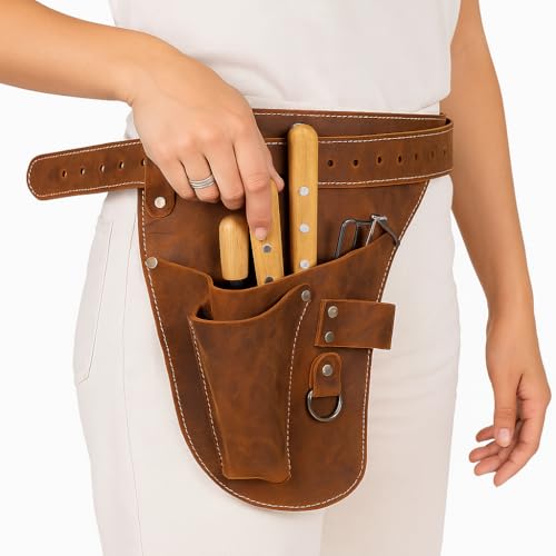 Garden Florist Tool Belt for Men | Leather Tool Belt for Women | Handmade Belt for Gardener, Electrician, and Carpenter | Leather Florist Belt (Brown CrazyHorse) (Brown crazy-horse, one size) by STAMESKY - Used condition - US$55.69