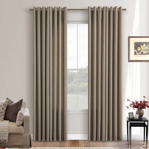 Tan Brown Semi Sheer Bronze Grommet Linen Curtains 80 Inch Long for Bedroom