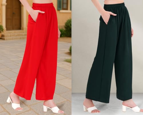 Image of Buy That Trendz Palazzo Pants for Women Rayon Elasticated Regular Fit Flared Wide Leg M to 6XL Pack of 2