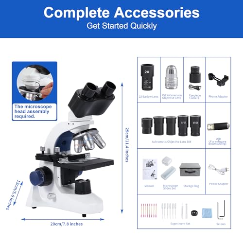 Creahub 90110003 Compound Binocular Microscope For Adults Students, 40X-2500X Lab Binocular Microscopes thumb #5