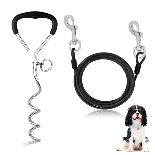 Bodenanker Hund, Erdanker Bodenanker Trampolin Set 17 Zoll Hund Anlegepflock für Große Hunde Robuste Erdanker für Trampolin mit 3m Schleppleine Rostfrei Sicherung Set für Kleine Bis Mittlere Hunde