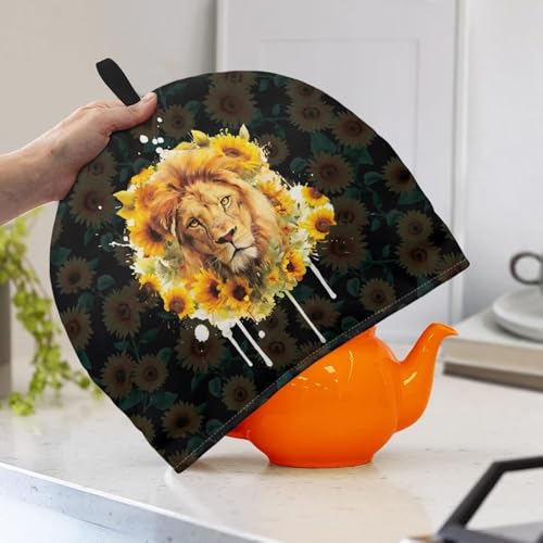 Image of Sunflower Lion Print Tea Pot Cover Teas Cosy Insulated Tea Cozies Home Kitchen Decoration Teapot Dust Cover Warming Tea Kettle Quilt Creative Gifts for Banquet