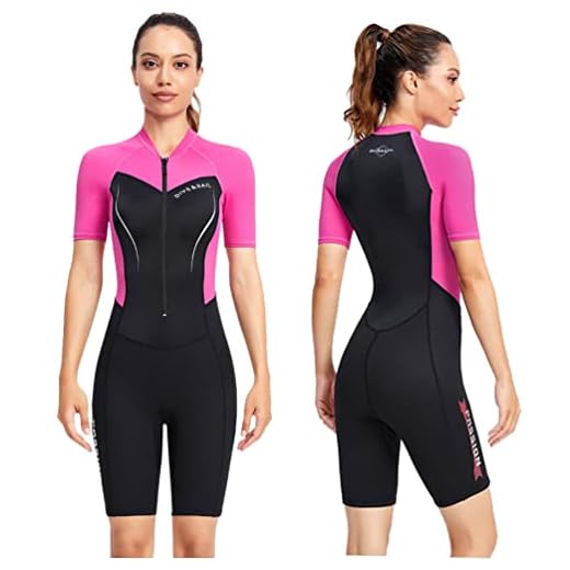 YuanDiann Herren Damen Dünn Neoprenanzug Shorty, Kure Ärmel Drucken Sommer Schnorcheln Schwimmen Surfanzug Badeanzug, Sonnenschutz-Nylonoberteil, 1,5 mm Thermo Neopren Shorts Tauchanzug Damen Rosa L