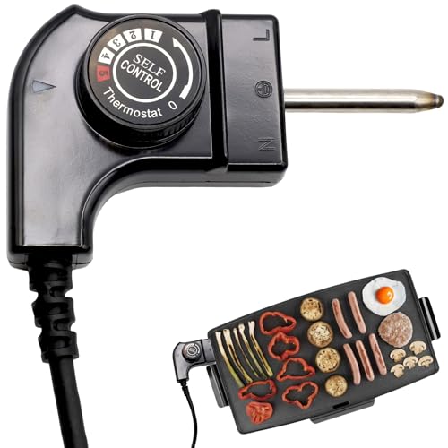 Cable Plancha de Asar, Cable Termostato para Plancha Eléctrica, Enchufe Termostato Cocina, Enchufe Eléctrico Planchas de cocina, Rango temperatura de 0 a 280°, 250V 10A 2000W, 1 Metro