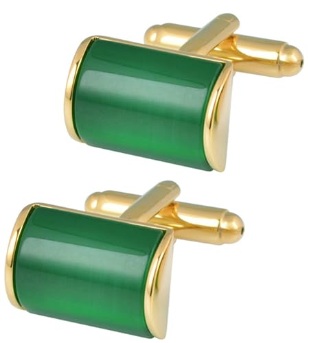Jonwo Gemelos rectangulares de ojo de gato verde para hombre, gemelos de piedra de ópalo natural con caja de regalo, regalo de boda y negocios para hombres, 16 x 11.5mm, Acero inoxidable, Ojo de gato