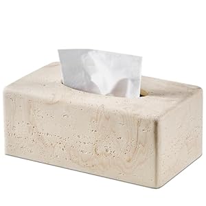 Natural Travertine Textures Tissue Box Cover Rectangular for Home Decor,Resin Heavy Tissue Box Holder for Bathroom Countertop,Tabletop,Bedside Table,Office