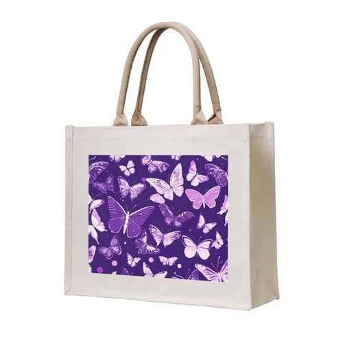 Sac fourre-tout floral et papillons violets grand format pour femme