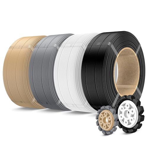 Image of SUNLU PLA+2.0 3D Printer Filament Refill 1.75mm, 4 Packs, 4KG | Stronger PLA+ Filament, No Spool Refill, Compatible with Bambu Lab 3D Printers, Black+White+Grey+Oak