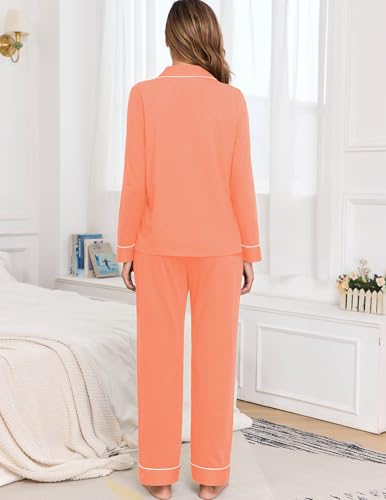 Image of Veseacky 100% Cotton Women's Pajama Set Long Sleeve Button Down Sleepwear Soft Pjs Lounge Sets Nightwear Pjs XS-XXL