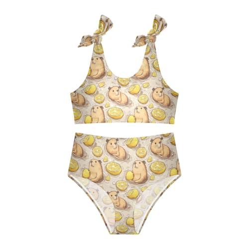 Cute Capybaras Lemon Leaf Girls Tankini Swimsuit Kids Bikini Sets 2 Pcs Bathing Suit 3T3