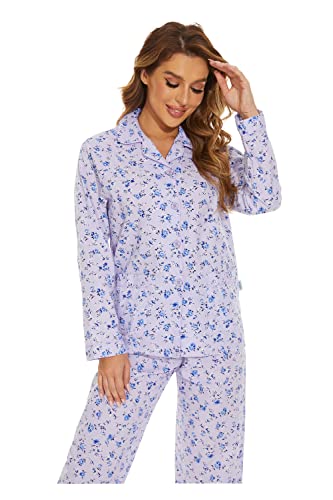 Image of GLOBAL Women Cotton Pajamas Long Sleeve PJs Button Down Sleepwear S-3XL