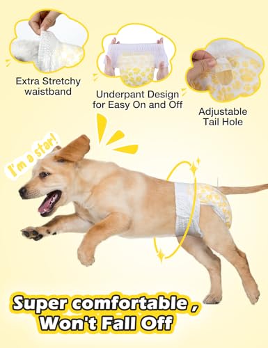 Dono Dog Diapers Female, Disposable Full Wrap with Stretchy Waist, 360° Leak-Proof, Absorbent, Heat Period Doggie Diapers for Small and Large Dogs for Heat, 14 PCS - Thumbnail 5