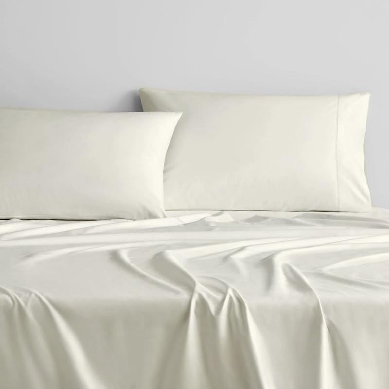 Flat Bedsheet 100% Cotton for King Size| 1 Bedsheets with 2 Pillow Covers | Bed Sheet for King Bed_Ivory Solid-image-0