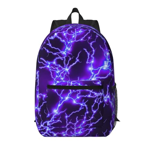Purple Lightning Fashionable Daypack 17 Inches Zippers Backpack Double Shoulder Bag for Women Men