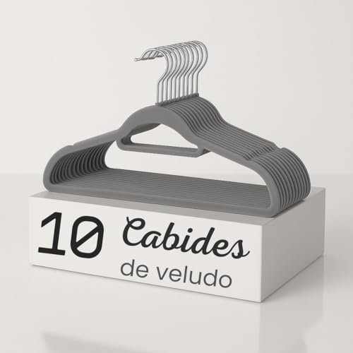 Kit 10 Cabides Veludo Slim para Roupas Antideslizantes Giratório (Cinza)