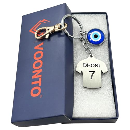 Image of Dhoni Virat Rohit Jersey with Evil Eye & Golden Hook Metal Keychain for Cricket Lovers Sports Person Excellent Gift for Birthday, Anniversary, Valentines Day (Pack-1)