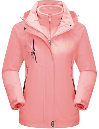 Image of TACVASEN Waterproof Hoodies Womens Skiing Jacket Fleece Outdoor Jacket Winter Ski 3 in 1 Jacket Sports Windproof Hoodie Jacket Warm Snowboard Coat