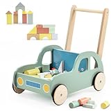 labebe Kids Push Activity Walker Wooden Baby Walker Toy for Boys/Girls with 54 Wooden Blocks, Toddler Sit to Stand Walking Wagon 12M+