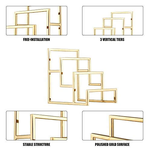 Elitnus Gold Clutch Purse Display Stand - 3 Steps Clutch Handbag Holder Purse Closet Organizer - Wallet Displays Rack for Boutique Store - Purse Stands for Display (Polished Gold)