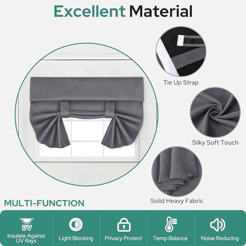 HOMEIDEAS 100% Blackout French Door Curtains, Privacy Small Door Curtains for Window, 26 X 20 Inch Shades for Front Window, Thermal Insulated Covering, 1 Panel, Grey